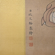Pintura china “Niños con granada y sapo”, con firma Yao Wenhan
