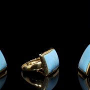 Juego de pendientes y anillo en oro amarillo 18K y turquesas