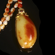 Gold-plated silver and Hetian jade pendant, Qing dynasty