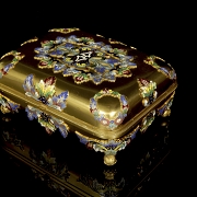 Antique jewellery box in gilded bronze and champlevé
