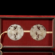 Pair of white jade pendants, ‘Characters with lotus’, Qing dynasty