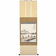 Chinese painting “Rainy landscape with umbrellas,” signed Feng Zikai