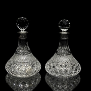 Pair of cut-glass ship-shaped bottles, 20th century