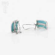18k white gold earrings, natural turquoise and diamonds - 2