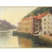 多明戈·索莱尔·吉利 Domingo Soler Gili（1871-1951）《河畔村庄》