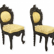 Pair of Thai carved wooden chairs, carved wood, 19th century - 1