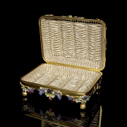 Antique jewellery box in gilded bronze and champlevé