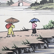 Chinese painting “Rainy landscape with umbrellas,” signed Feng Zikai