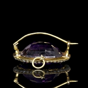Broche de oro de 14 k con amatista y perlas, estilo Victoriano