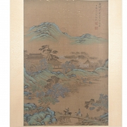 Chinese painting ‘Landscape with horsemen’, signed Wen Boren