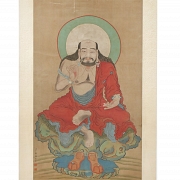 Pintura china “Arhat sentado sobre roca”, con firma Ding Guanpeng - 1