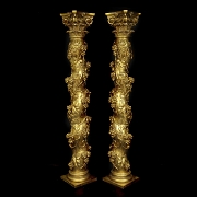 Pair of gilded wooden Solomonic columns, 20th century