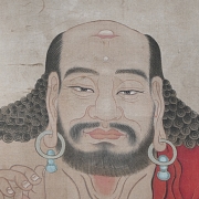 Chinese painting ‘Arhat sitting on a rock’, signed Ding Guanpeng