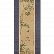 Pintura china “Bambú y mariposas”, con firma Yu Sheng - 1