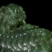 Pareja de figuras de jade verde espinaca 