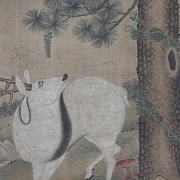 Pintura china “Ciervo bajo el pino”, con firma Shen Quan