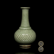 Jarrón de cerámica con esmalte celadón, dinastía Qing