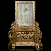 Panel de jade blanco y bronce dorado