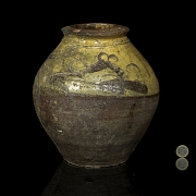 Antigua vasija de cerámica vidriada, Asia. - 7
