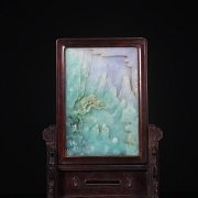 Jadeite panel with wooden frame, ‘Landscape,’ Qing dynasty