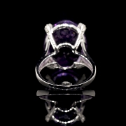 Anillo de oro blanco 18 kt con amatista y diamantes - 3