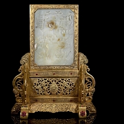Panel de jade blanco y bronce dorado