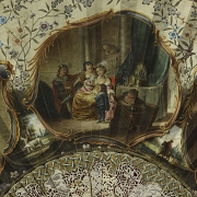 Abanico pericón de hueso con abaniquera,