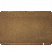 Abanico con varillaje de madera y abaniquera, s.XX