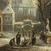 Virginie Viellard (19th-20th century) ‘Monks in the cloister in winter’
