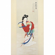 Pintura china “Ofrenda de longevidad de Magu”, con firma Huang Jun