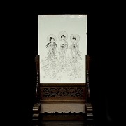 Ceramic panel ‘Encounter at the Lotus Pond’, 20th century