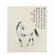Pintura china “Caballo”, con firma Pu Zuo
