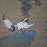 Chinese painting ‘Cranes under a pine tree’, signed Zhang Weibang