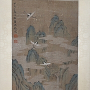 Chinese painting ‘Cranes and Pines’, signed Shen Quan