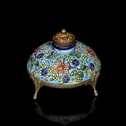 Longwy, bronze and glazed ceramic inkwell, 20th century