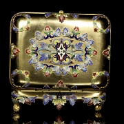 Antique jewellery box in gilded bronze and champlevé