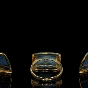 Juego de pendientes y anillo en oro amarillo 18K y turquesas