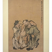 Pintura china “Tres inmortales”, con firma Huang Shen