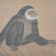 Pintura china “Monos entre ramas”, con sello Shen Zhenlin