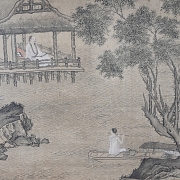 Chinese silk painting, ‘Scene on the Lake’, signed Tan Yin