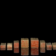 Juego de nueve sellos con caja de jade, dinastía Qing