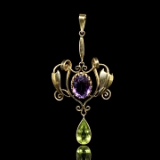 Colgante de oro amarillo con amatista y peridoto