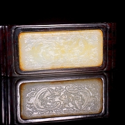 Reposa pinceles de jade de Hetian y madera, dinastía Qing