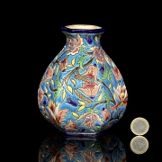 Longwy, hexagonal glazed ceramic vase, early 20th century
