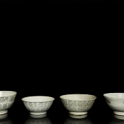Cuatro cuenco de cerámica china, dinastía Ming