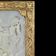 Panel de jade blanco y bronce dorado