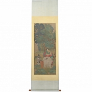 Pintura china “Monje con elefante blanco”, con firma Wu Bin