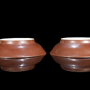 Pareja de platos de porcelana esmaltada, dinastía Ming