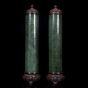 Pareja de porta inciensos de jade espinaca de Hetian