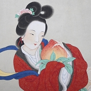 Pintura china “Ofrenda de longevidad de Magu”, con firma Huang Jun